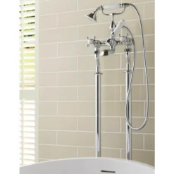 JTP Grosvenor Cross Floor Standing Bath And Shower Mixer Tap With Shower Kit