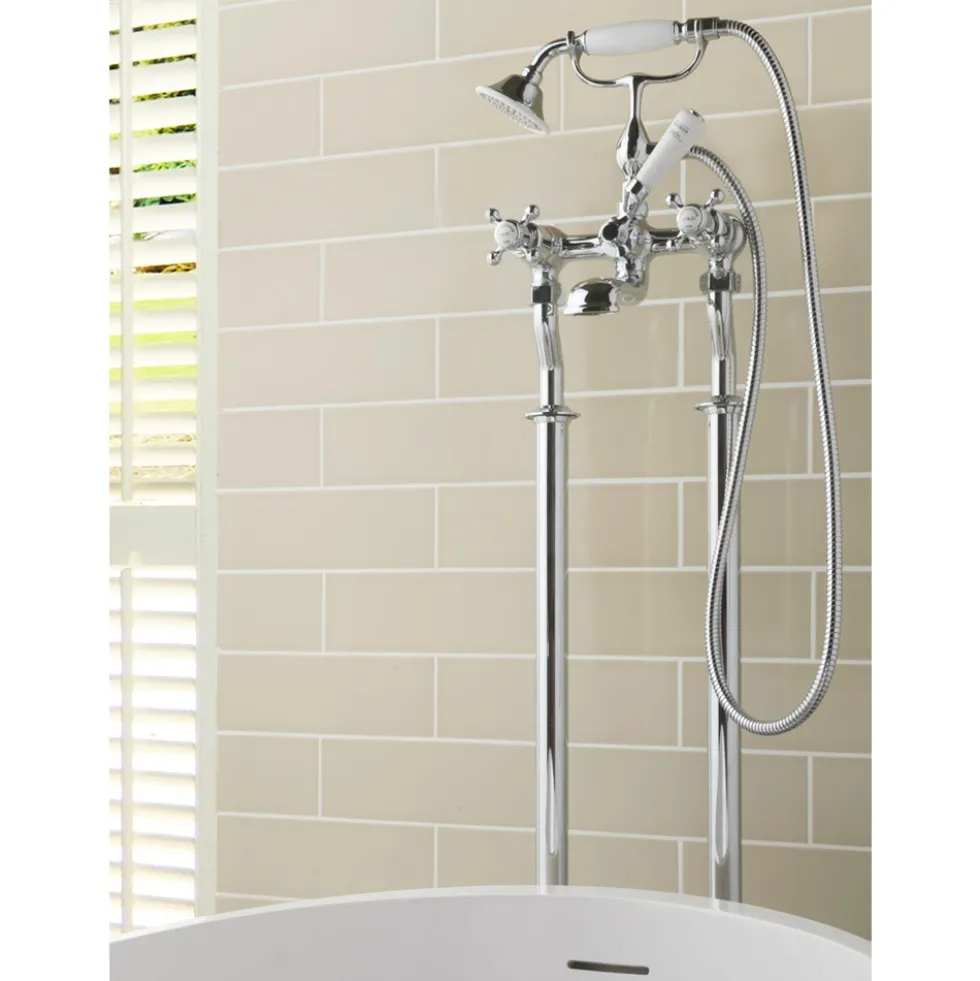 JTP Grosvenor Cross Floor Standing Bath And Shower Mixer Tap With Shower Kit