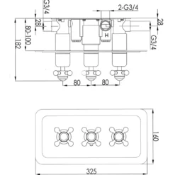 JTP Grosvenor Cross Horizontal Concealed 3 Outlet Shower Valve