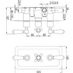 JTP Grosvenor Lever Horizontal Concealed 2 Outlet Shower Valve