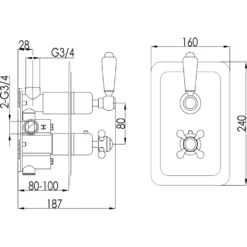 JTP Grosvenor Lever Vertical Concealed 2 Outlet 2 Control Shower Valve