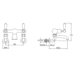 JTP Grosvenor Lever Wall Mounted Bath Filler Tap