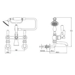 JTP Grosvenor Lever Wall Mounted Bath Shower Mixer With Kit