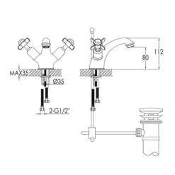 JTP Grosvenor Pinch Basin Mixer Tap With Pop-Up Waste