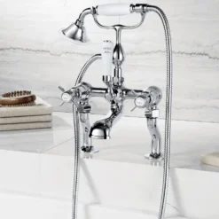 JTP Grosvenor Pinch Deck Mounted Bath Shower Mixer With Kit