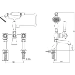 JTP Grosvenor Pinch Deck Mounted Bath Shower Mixer With Kit