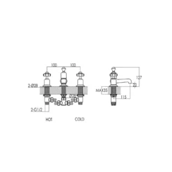 JTP Grosvenor Pinch 3 Hole Deck Mounted Basin Mixer Tap