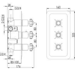 JTP Grosvenor Pinch Vertical Concealed 2 Outlet Shower Valve