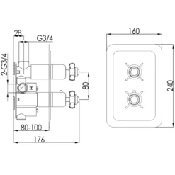 JTP Grosvenor Pinch Vertical Concealed 2 Outlet Shower Valve