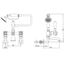 JTP Grosvenor Pinch Wall Mounted Bath Shower Mixer With Kit