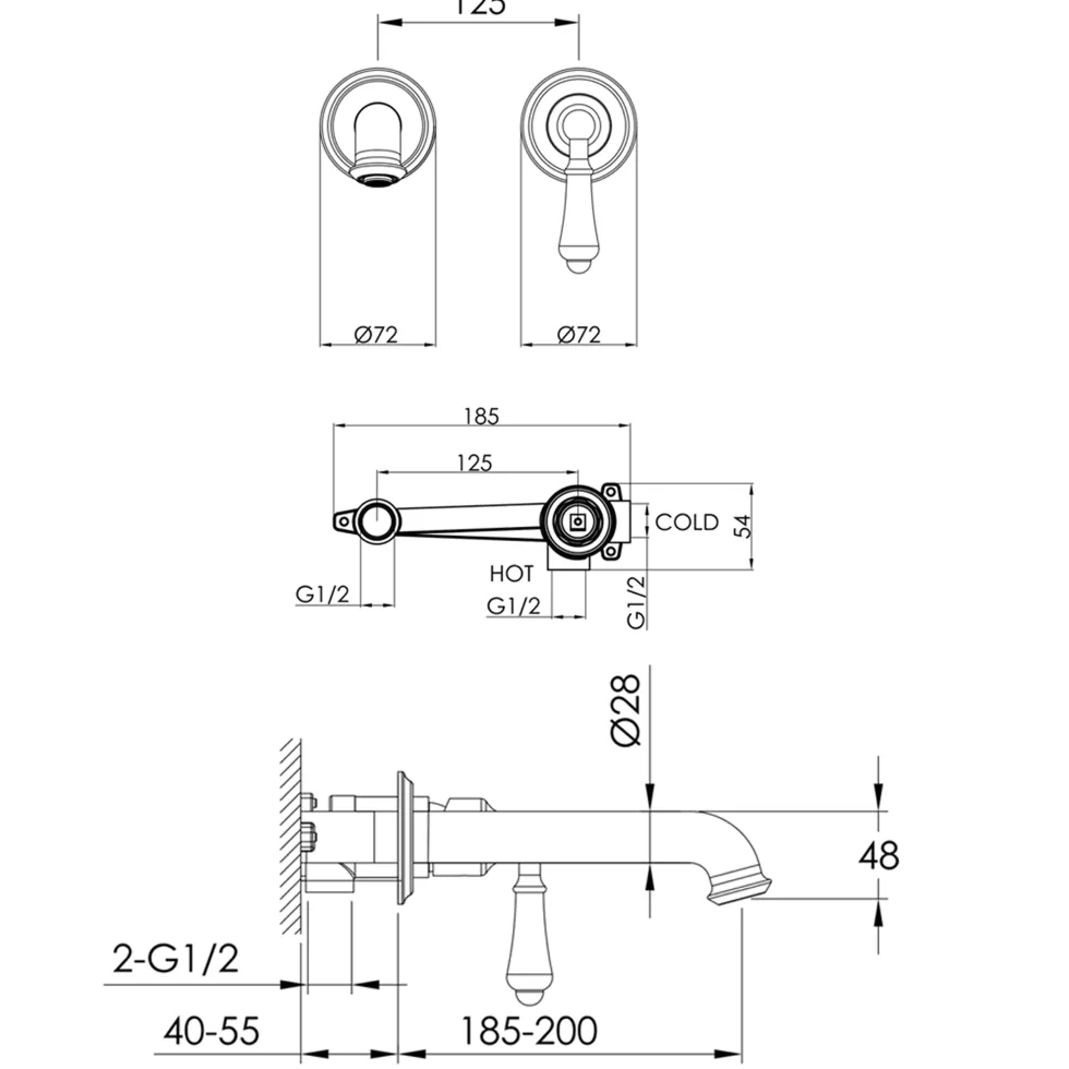 JTP Grosvenor Wall Mounted Basin Mixer Tap