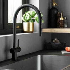 Just Taps VOS Pull Out Spray Single Lever Mono Kitchen Mixer - Matt Black