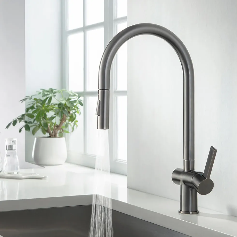 Just Taps VOS Pull Out Spray Single Lever Mono Kitchen Mixer - Brushed Gunmetal Grey
