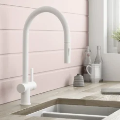 Just Taps VOS Pull Out Spray Single Lever Mono Kitchen Mixer - Matt White