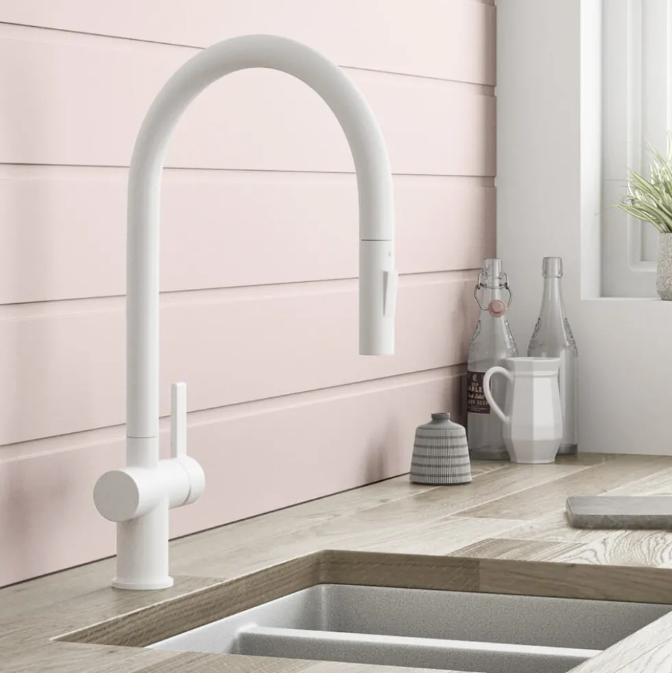 Just Taps VOS Pull Out Spray Single Lever Mono Kitchen Mixer - Matt White