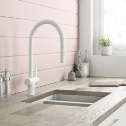 Just Taps VOS Pull Out Spray Single Lever Mono Kitchen Mixer - Matt White