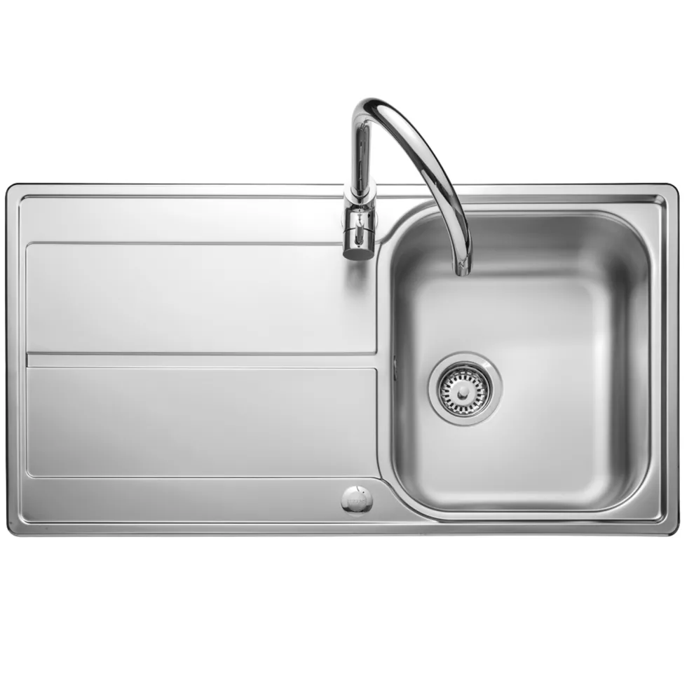 Leisure Aria 1 Bowl Satin Stainless Steel Kitchen Sink with Reversible Drainer - 950 x 508mm