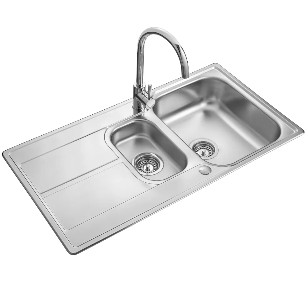 Leisure Aria 1.5 Bowl Satin Stainless Steel Kitchen Sink with Reversible Drainer - 950 x 508mm