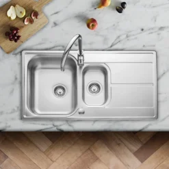 Leisure Aria 1.5 Bowl Satin Stainless Steel Kitchen Sink with Reversible Drainer - 950 x 508mm