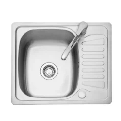 Leisure Compact Square 1 Bowl Satin Stainless Steel Sink with Reversible Drainer 580 x 480mm