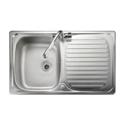 Leisure Linear Compact 1 Bowl Satin Stainless Steel Sink & Waste Kit with Reversible Drainer - 800 x 508mm
