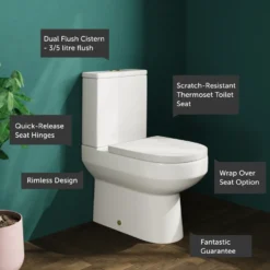 Lorraine Rimless Back To Wall Close Coupled Toilet & Soft Close Seat