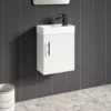 Maisie Compact 400mm Mini Cloakroom Wall Hung Vanity Unit with Black Handle & Basin - Gloss White