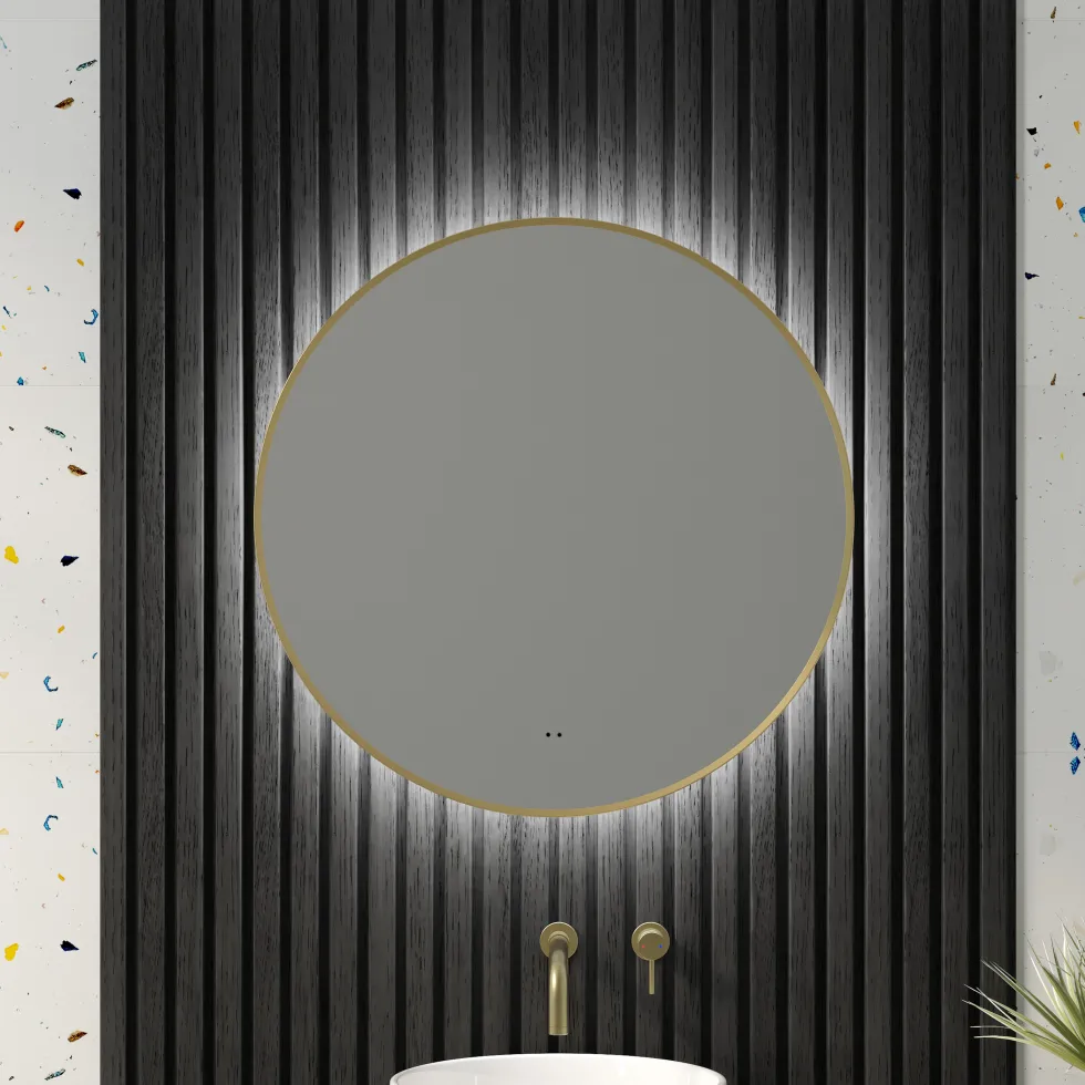 Marcos LED Illuminated Round Framed Mirror with Demister Pad & Colour Change Lights - 600mm