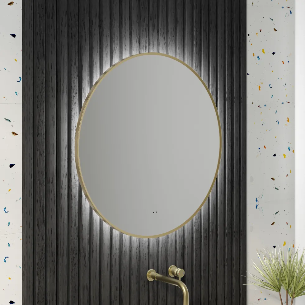Marcos LED Illuminated Round Framed Mirror with Demister Pad & Colour Change Lights - 600mm
