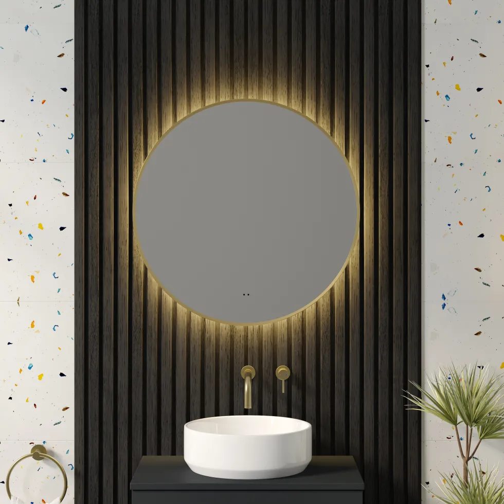 Marcos LED Illuminated Round Framed Mirror with Demister Pad & Colour Change Lights - 600mm