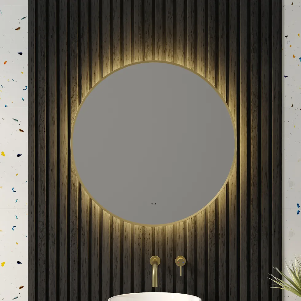 Marcos LED Illuminated Round Framed Mirror with Demister Pad & Colour Change Lights - 600mm