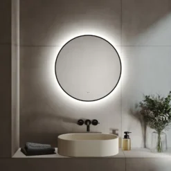 Marcos LED Illuminated Round Framed Mirror with Demister Pad & Colour Change Lights - 600mm