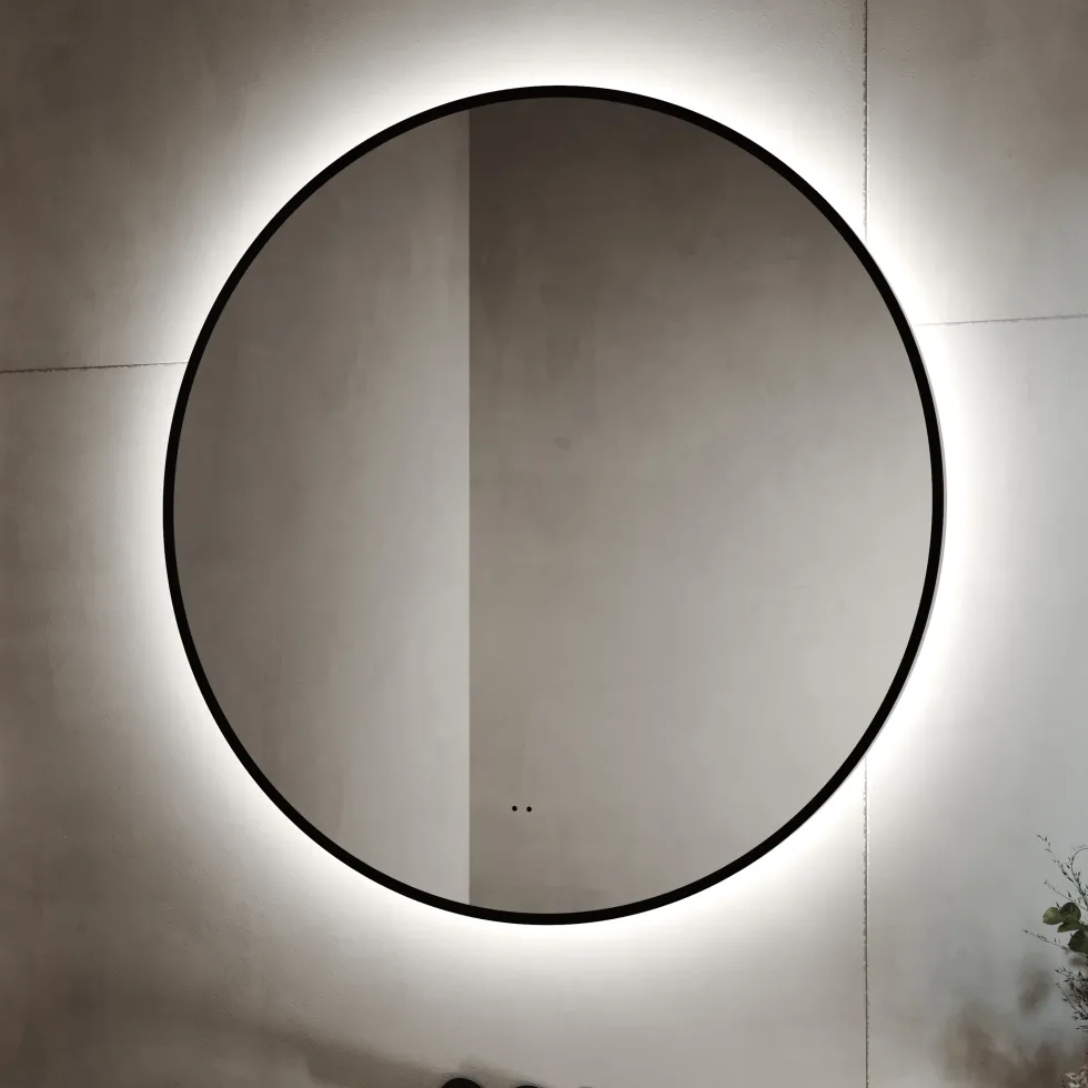 Marcos LED Illuminated Round Framed Mirror with Demister Pad & Colour Change Lights - 800mm