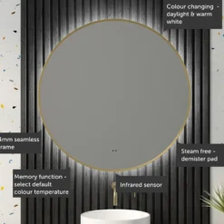 Marcos LED Illuminated Round Framed Mirror with Demister Pad & Colour Change Lights - 800mm