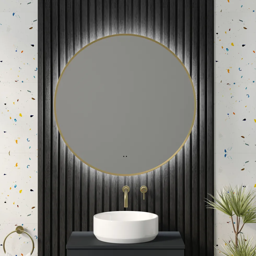 Marcos LED Illuminated Round Framed Mirror with Demister Pad & Colour Change Lights - 800mm