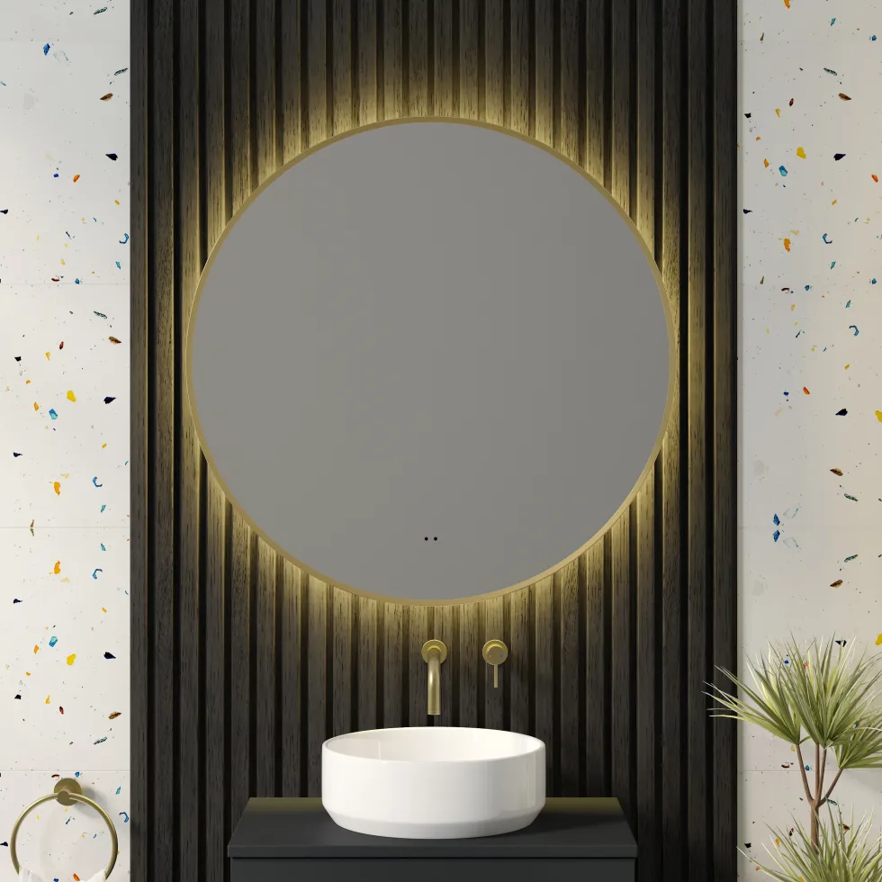 Marcos LED Illuminated Round Framed Mirror with Demister Pad & Colour Change Lights - 800mm