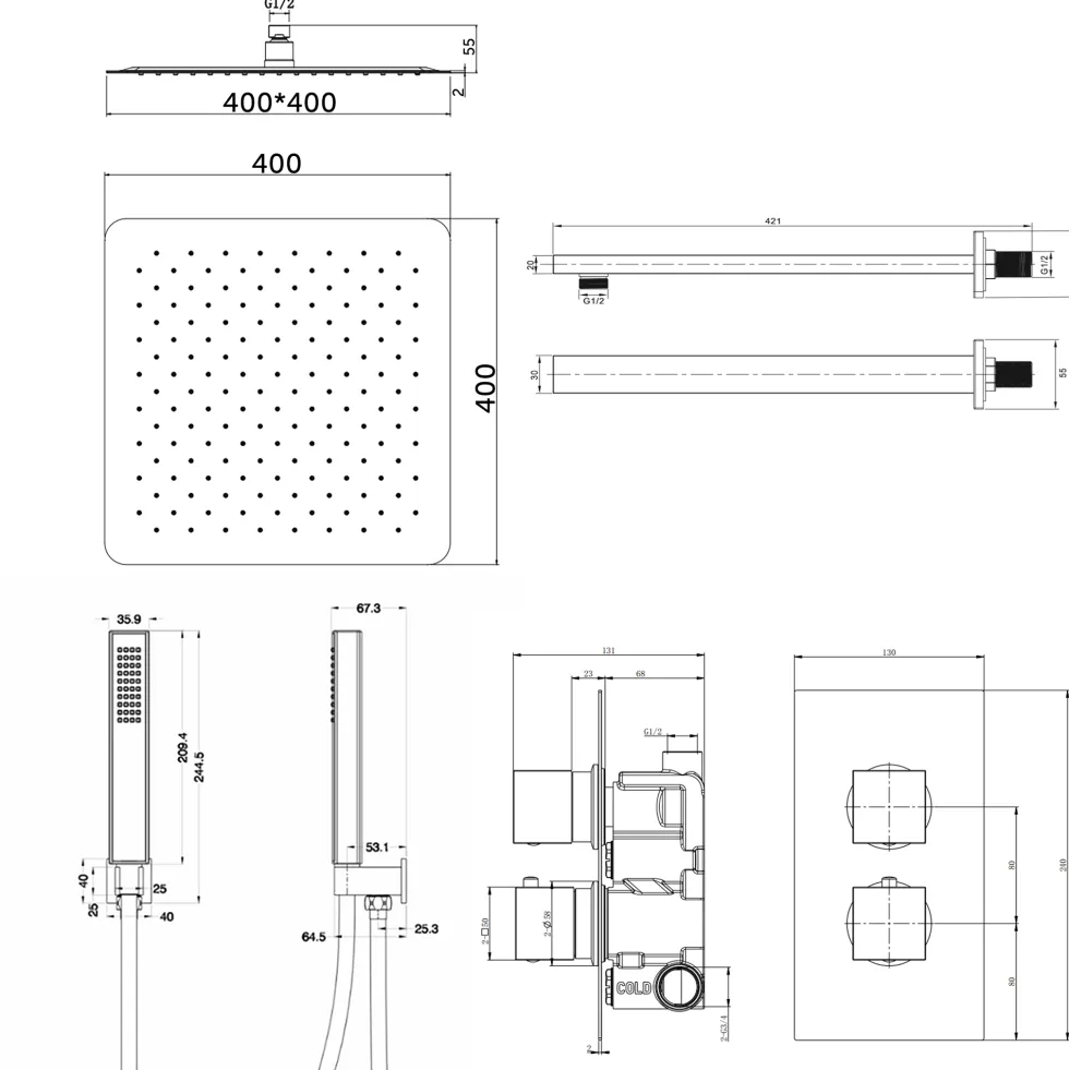 Margot Concealed Shower Valve, Fixed Shower Head & Handset
