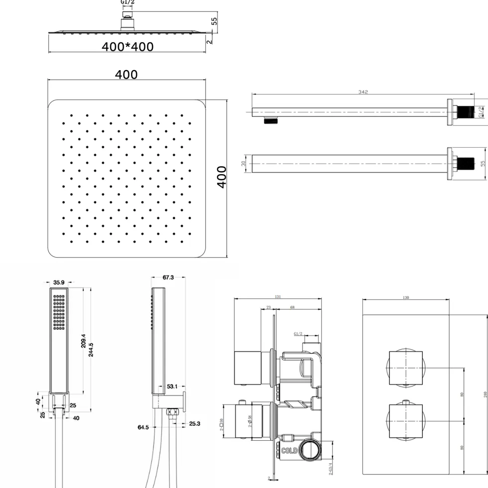 Margot Concealed Shower Valve, Fixed Shower Head & Handset
