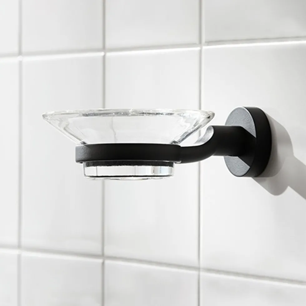 Miller Bond Matt Black Soap Dish Holder & Glass Soap Dish