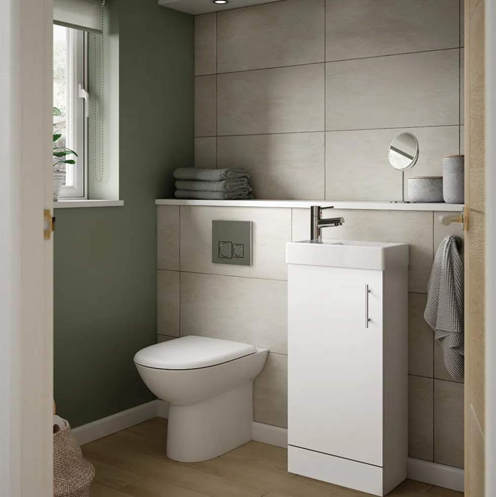 Minnie 400mm Floorstanding Cloakroom Vanity Unit & Basin - Gloss White