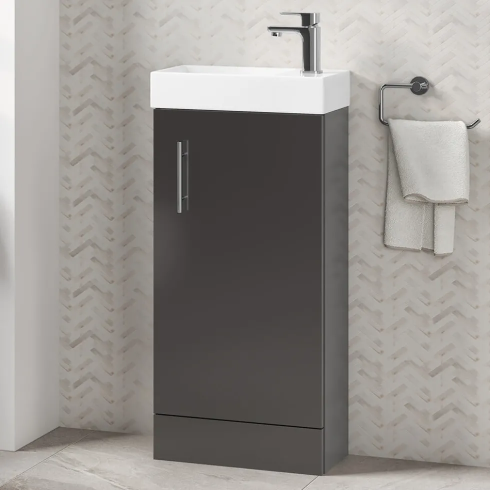 Minnie 400mm Floorstanding Cloakroom Vanity Unit & Basin - Gloss Grey