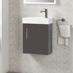Minnie 400mm Wall Mounted Cloakroom Vanity Unit & Basin - Gloss Grey