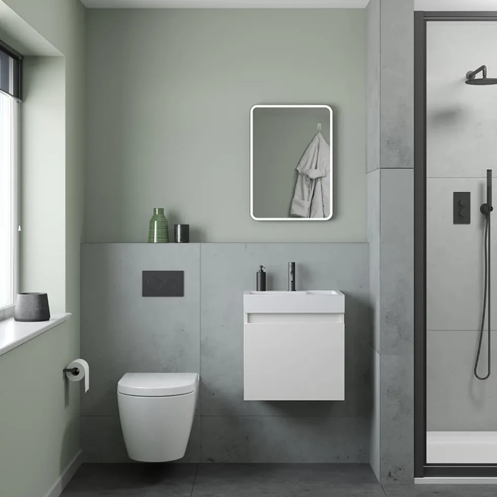 Minnie 500mm Wall Mounted 1 Door Vanity Unit & Polymarble Basin - Gloss White