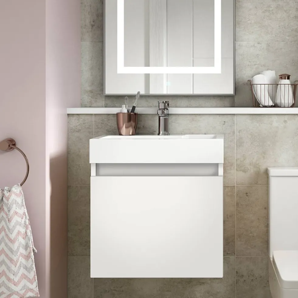 Minnie 500mm Wall Mounted 1 Door Vanity Unit & Polymarble Basin - Gloss White