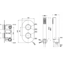 Nina Concealed Shower Valve, Fixed Shower Head & Handset