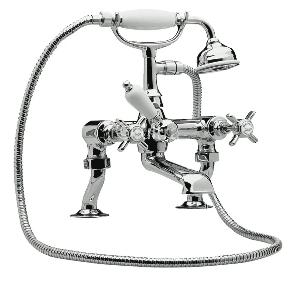 nuie Beaumont Luxury Cranked Deck Mounted Bath Mixer with Handset Kit