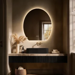 Origins Living Claris Oval Cut LED Illuminated Mirror with Demister Pad & Colour Change Lights - 800 x 900mm
