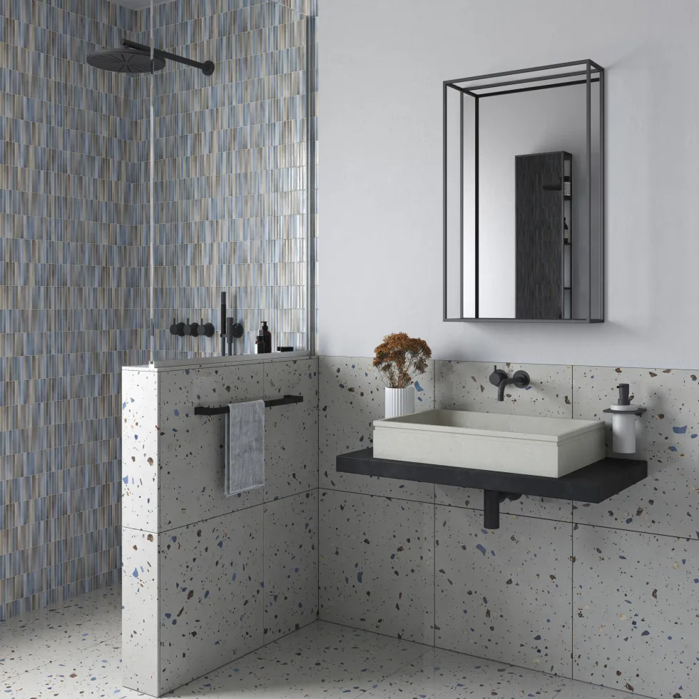 Origins Living Docklands Matt Black Framed Mirror with Shelf - 500 x 800mm
