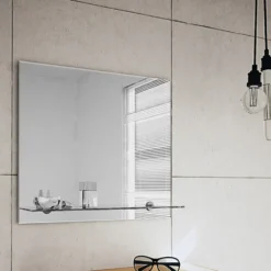 Origins Living Straight Edge Bathroom Mirror with Glass Shelf - 500 x 550mm