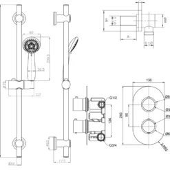 Orla Concealed Shower Valve, Fixed Head & Slide Rail Kit